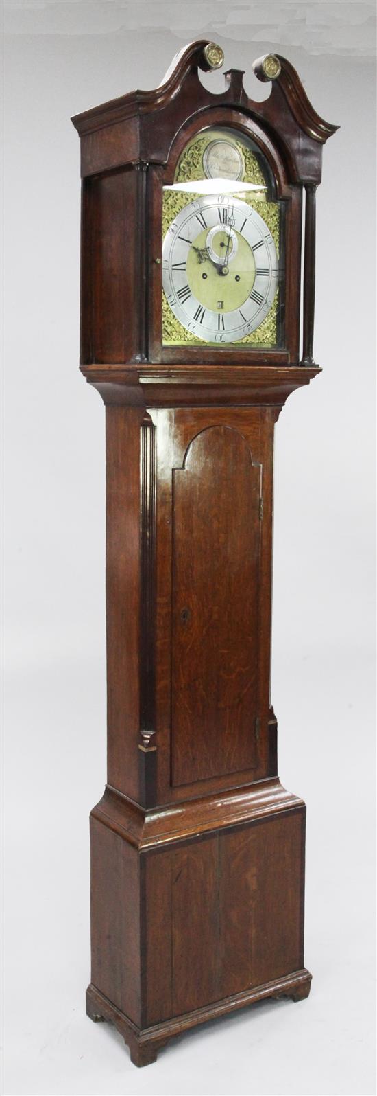 Mark Hawkins, St Edmunds Bury. A George III oak and mahogany eight day longcase clock, 6ft 11in.